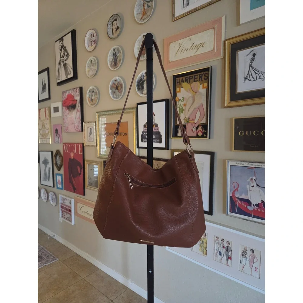 Montana West Cognac Brown Pebbled Vegan Leather Slouchy Hobo Shoulder Bag